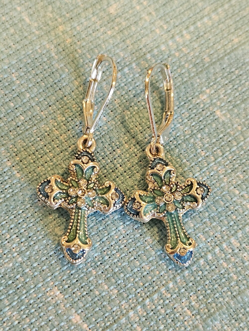 NAPIER ENAMEL AND CRYSTAL CROSS EARRINGS - Picture 2 of 6